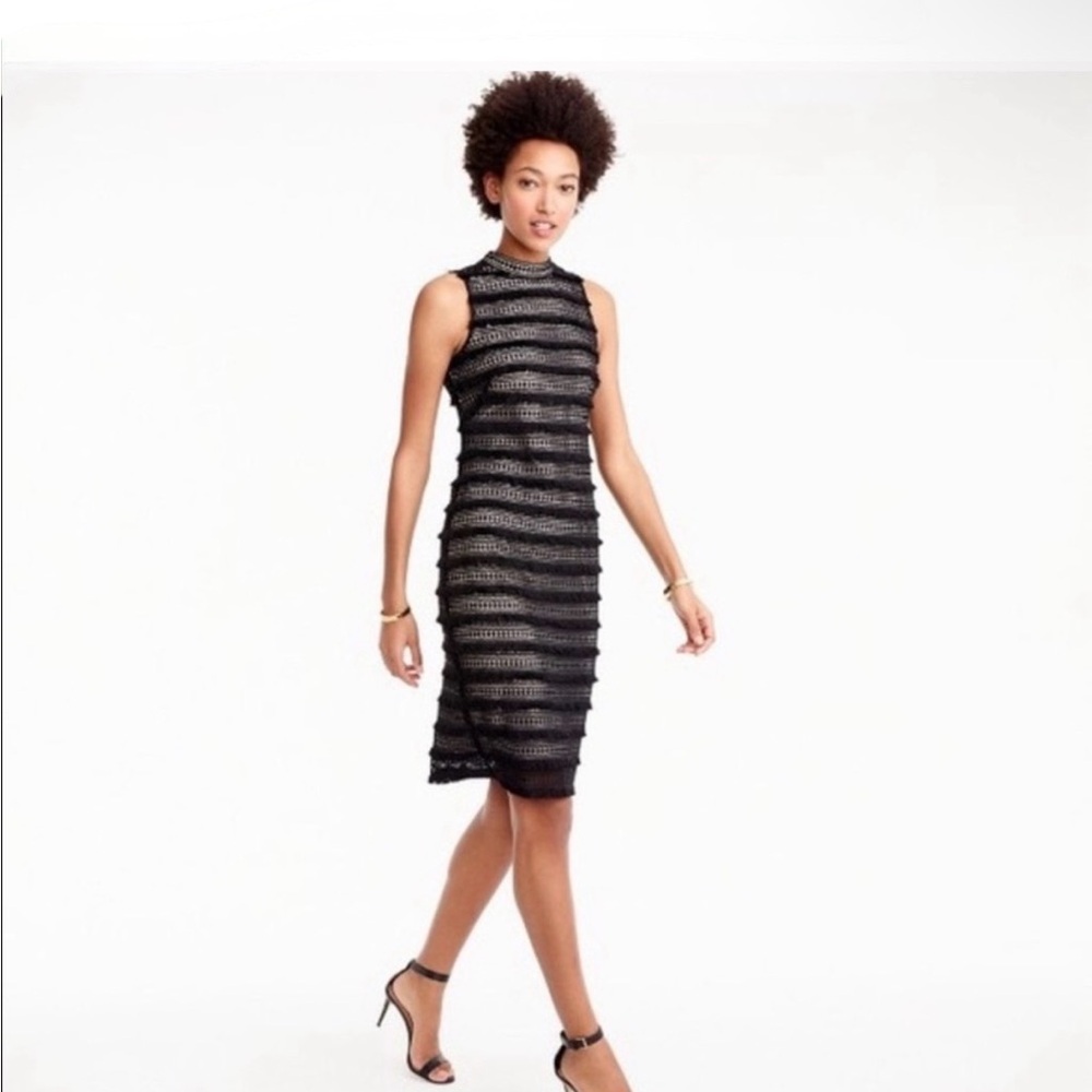 J. Crew Black and Gray Striped Midi Dress